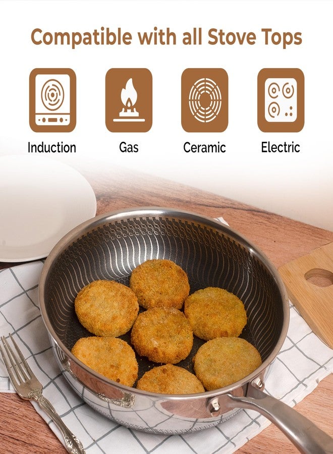 Home Essentials HomeEssentials 24cm Tri-Ply Honeycomb Non-Stick Wok with Lid | Stainless Steel Hybrid Skillet Pan | Induction Compatible Nonstick Frying Pan for Cooking, Sautéing & Stir-Fry. - Image 2